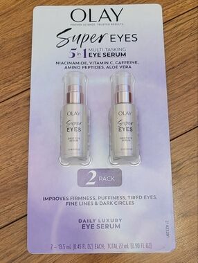 NWT Olay Eyes Super Eyes Daily Eye Serum Duo 2 Pack NIB Peptide VItamin C 5 In 1